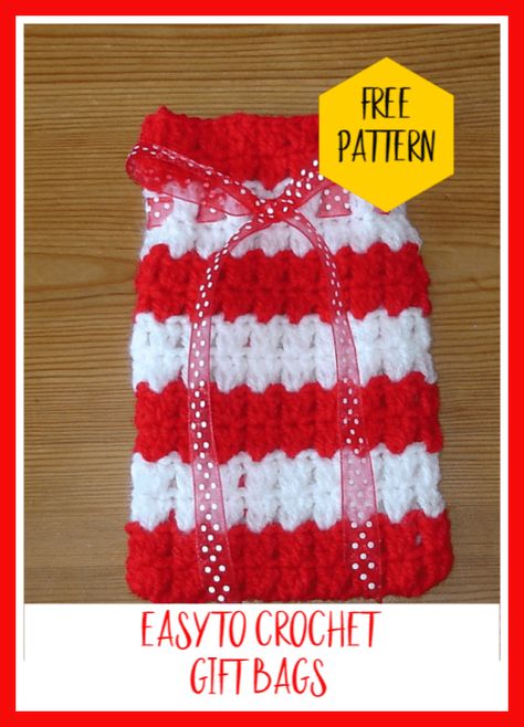 Crocheted Gift Bags – Free Pattern Diy Crochet Gifts, Crochet Christmas Gifts, Christmas Gift Card Holders, Crochet Xmas, Crochet Gift, All Free Crochet, Holiday Crochet, Cute Christmas Gifts, Christmas Crochet Patterns