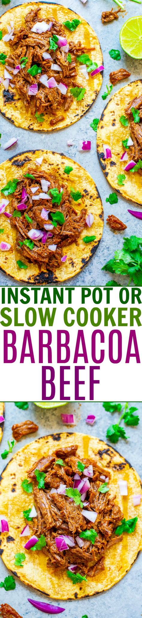 Instant Pot Barbacoa Beef (+ Slow Cooker Instructions!) - Averie Cooks Instant Pot Barbacoa Beef, Barbacoa Crock Pot, Breakfast Without Eggs, Instant Pot Barbacoa, Sausage Mushroom, Mushroom Breakfast, Slow Cooker Barbacoa, Simple Dinners, Averie Cooks