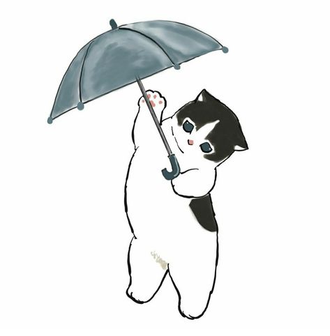 Cat In Raincoat Drawing, Mofu Sand, Umbrella Drawing, Sand Cat, Kitten Art, Adorable Kitten, Cute Paintings, Cat Icon, Small Cat