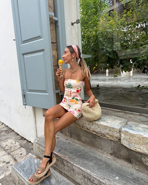 Missing Athens 🇬🇷 Resort Mini Dress, Euro Summer Outfit, Outfit Inspo Summer, Euro Summer, Silver Choker Necklace, Silver Choker, Going Out Outfits, Strapless Mini Dress, On Holiday