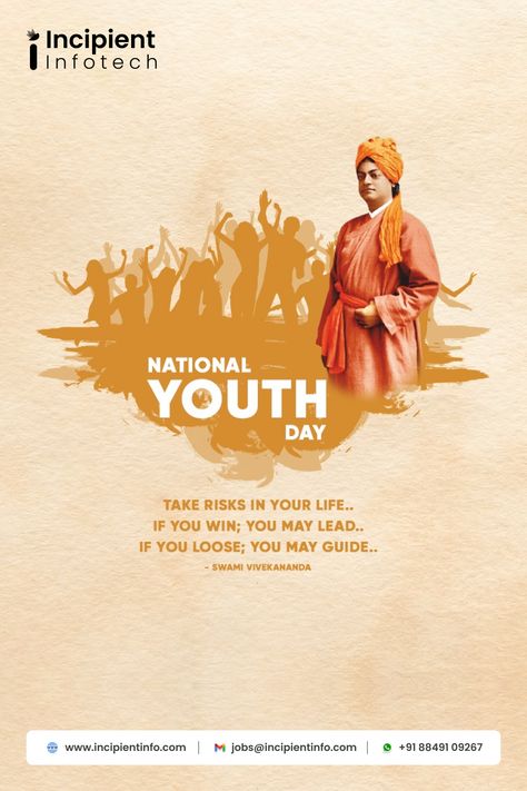 On the occasion of Youth Day, let us come together to contribute towards #wellness and happiness of youth for making our #country a better one. #HappyYouthDay. #YouthDay #NationalYouthDay #NationalYouthDay2023 #VivekanandaJayanti #Youth National Youth Day, New Year Post, Fashion Magazine Layout, Colour Combinations Fashion, Youth Day, Swami Vivekananda, You Loose, Photo Art Gallery, Take Risks