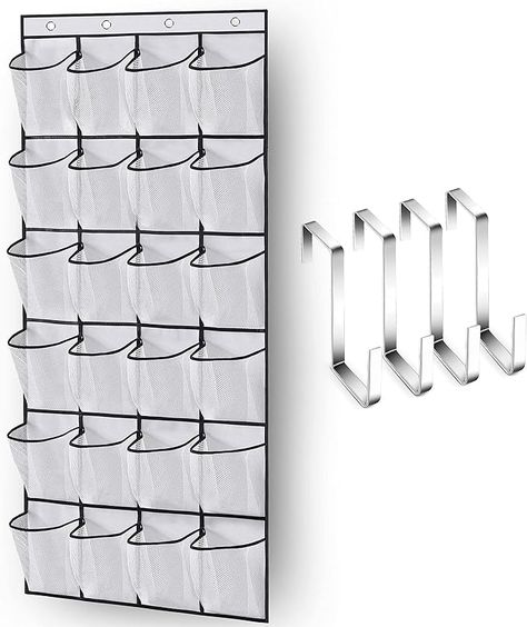 Amazon.com: MISSLO Over The Door Shoe Organizer 24 Large Mesh Pockets, White : Home & Kitchen Over The Door Shoe Organizer, Door Shoe Rack, Shoe Rack Door, Hanging Shoe Storage, Hanging Shoe Rack, Shoe Rack Organizer, Hanging Shoe Organizer, Camper Storage, Shoe Storage Bags