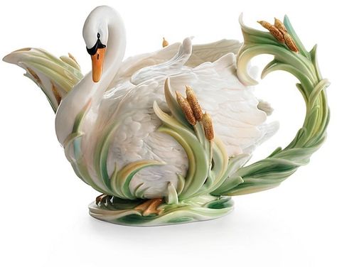 Porcelain Swan, Franz Porcelain, Franz Collection, Novelty Teapots, Teapots Unique, China Teapot, Teapots And Cups, Porcelain Teapot, White Swan