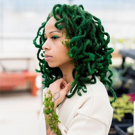 Green Locs, Loc Ideas, Hair Movement, Natural Dreads, Natural Hair Movement, Short Locs Hairstyles, Dreads Styles, Dyed Hair Inspiration, Jungle Green