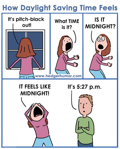 Cartoon about Daylight Saving Time -- this is how I feel every time Daylight Saving Time, Time Change, Daylight Saving, Events Ideas, Daylight Savings, Daylight Savings Time, Fall Back, Saving Time, Have A Laugh