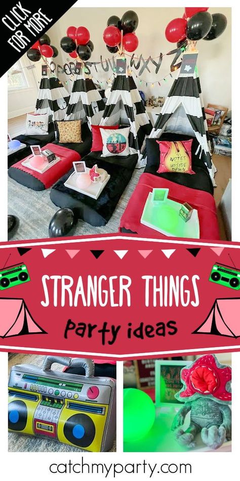 Stranger Things Sleepover Ideas, Stranger Things Sleepover, Stranger Things Party Ideas Decorations, Stranger Things Birthday Party Ideas, Stranger Things Party Ideas, Stranger Things Birthday Party, Stranger Things Birthday, Stranger Things Party, Stranger Things Halloween Party