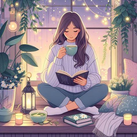 Cozy Person Aesthetic, Book Reading Vision Board, Just A Girl Who Loves Books, Cartoon Reading Book Aesthetic, Reading Books Aesthetic Pics, Woman Reading Drawing, Read A Book Instead Wallpaper, Book Girlies Aesthetic, Woman Reading Aesthetic