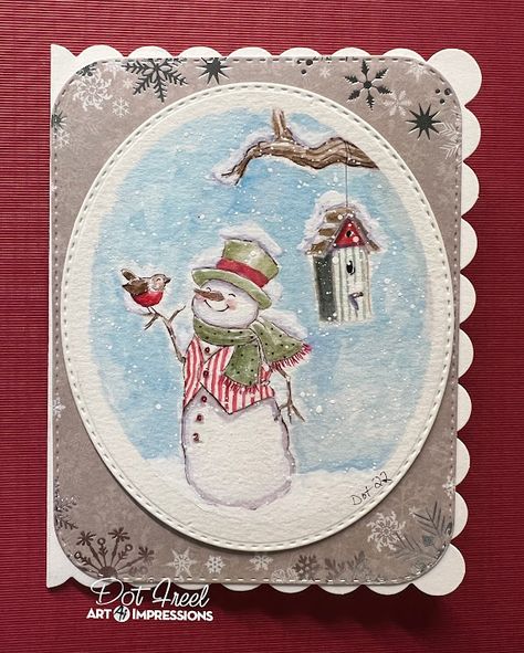 Art Impressions Watercolor, Art Impressions Cards, Art Impressions Stamps, Christmas Snowmen, Nautical Cards, Christmas Sentiments, Snowman Cards, Watercolor Journal, Cards Art