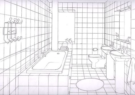 simple bathrooms one point perspective - Google Search One Perspective Drawing, One Point Perspective Room, Bathroom Sketch, Bathroom Drawing, Perspective Room, House Design Drawing, 1 Point Perspective, Interior Design Sketchbook, Interior Design Renderings