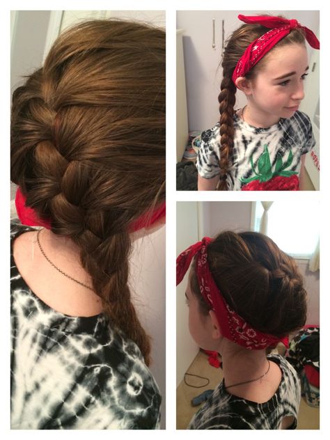 A bandana and a side French Braid is great for summer time!! Headband Hairstyles Updo, Floral Headband Hairstyles, Headband Hairstyles For Long Hair, Half Dutch Braid, Pearl Headband Hairstyles, Updo Headband, Knotted Headband Hairstyle, Lace Headband Braid, Dutch Braid Headband