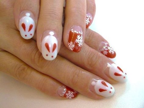 Cny Nails, New Years Nail Art, Easy Manicure, Bunny Nails, Polish Design, Art Deco Nails, Festive Nail Art, Cute Simple Nails, Winter Nail Art