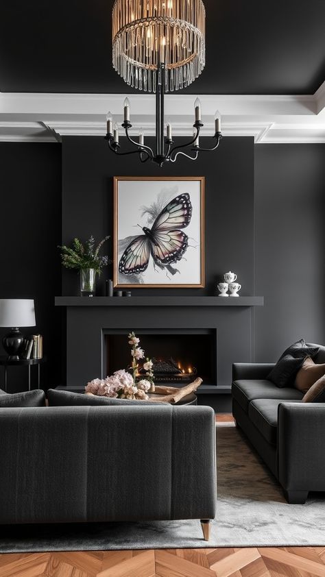 Black Decoration Ideas All Black Living Room, Black Decor Ideas, Black Bedrooms, Dark Modern, Modern Sofa Set, Black Living Room, Dark Furniture, Bedroom Black, Black Decor