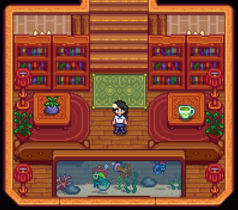 Stardew Valley Study Room, Stardew Valley Library Layout, Stardew Valley Library, Stardew Interior, Stardew Design, Stardew Aesthetic, Stardew House, Stardew Farm, Stardew Farms