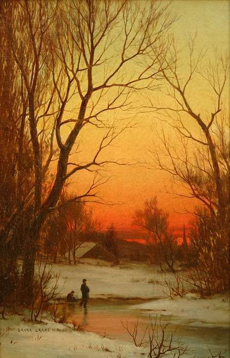 Bruce Crane - Sunset 1 Landscape Paintings, Frozen, Fishing, Trees, Paintings, For Sale