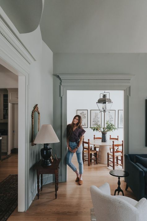 Family Room Paint, Blue Gray Paint Colors, Office Paint Colors, Blue Gray Paint, Mixing Metals, Modern Colonial, Dining Room Paint, Dining Room Blue, Chris Loves Julia