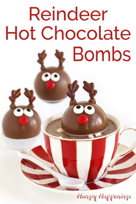 reindeer hot chocolate bombs Christmas Hot Cocoa Bomb Decorations, Hot Cocoa Bombshell Christmas, Hot Chocolate Bombshell Christmas, Hot Chocolate Bombshell Recipe, Hot Chocolate Xmas, Homemade Christmas Treats, Hot Chocolate Treats, Reindeer Hot Chocolate, Gluten Free Candy