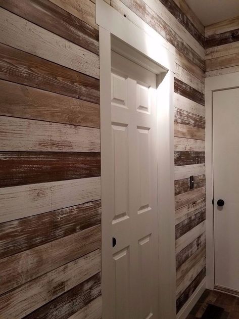 Shiplap And Tin Wall, Cheap Outdoor Decor, Wall Shiplap, Stained Shiplap, Flooring On Walls, Farmhouse Wood Wall, Minwax Stain Colors, Farmhouse Shiplap, Reclaimed Wood Accent Wall