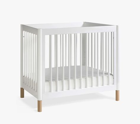 Babyletto Gelato 2-in-1 Mini Crib, UPS, White/Washed Natural | Pottery Barn Kids Gelato Mini Crib, Campaign Style Furniture, Modern Baby Furniture, Modern Crib, Mini Crib, Shared Bedrooms, White Pottery, Mattress Pads, Convertible Crib