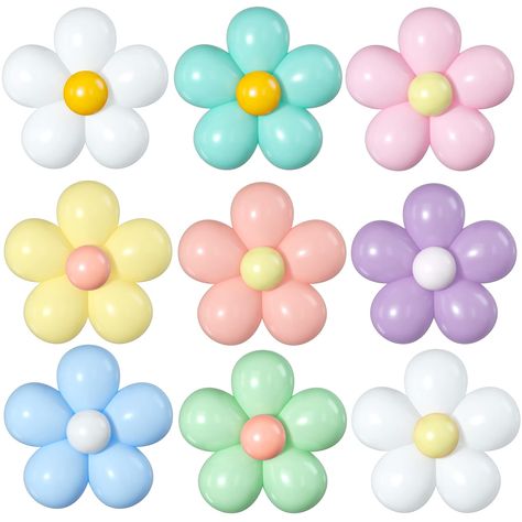 PRICES MAY VARY. 🌼FLOWER BALLOON KIT:The daisy balloon kit includes 96pcs macaron pastel Balloons in white,blue,yellow,purple,blue,green,pink,orange,16pcs double-layer plum buckle,100 pieces glue points,1pcs balloon knotter.you can DIY 16 sets daisy balloons of different color balloons according to decorate your party with this latex balloons. 🌼HIGH QUALITY BALLOONS:The balloons is made of high quality latex non-toxic,strong and durable, supports helium or air.All balloons can be reused.please Flower Balloons Diy, Daisy Balloons, Flower Party Themes, Decorations For Baby Shower, Girl Graduation Party, Flower Balloons, Flower Party Decorations, Floral Graduation Party, Graduation Party Themes