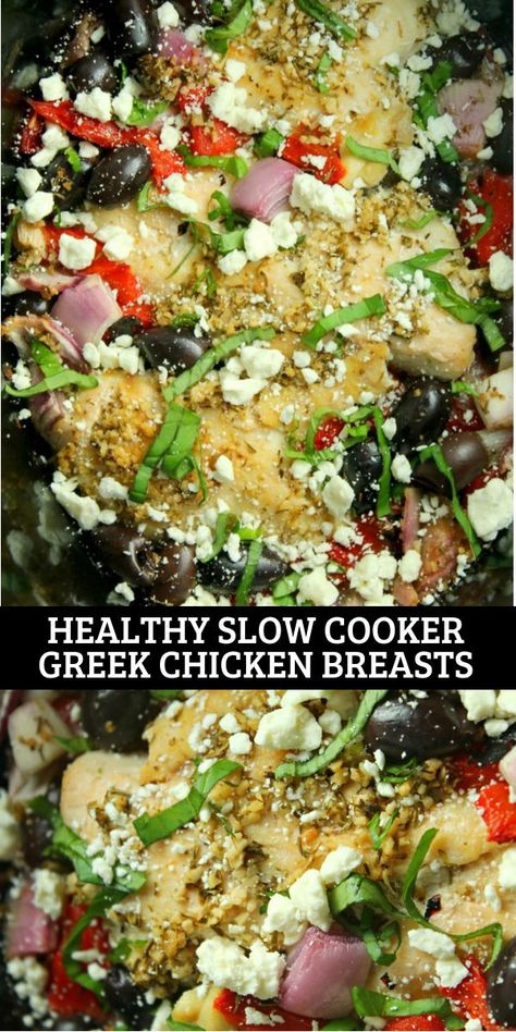 Greek Chicken Crockpot Slow Cooker, Healthy Mediterranean Crockpot Recipes, Crockpot Chicken Healthy Clean Eating, Healthy Crock Pot Chicken Breast Recipes, Mediterranean Crock Pot Recipes Healthy, Greek Chicken In Crockpot, Greek Chicken Slow Cooker Recipes, Healthy Crock Pot Recipes Clean Eating, Clean Eating Slow Cooker Recipes