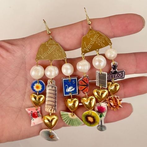 The Sage Vintage, Arts And Crafts Jewelry, Eclectic Earrings, Cloth Earrings, Artsy Jewelry, Beaded Jewelry Earrings, Dope Jewelry, Earrings Beaded, Funky Jewelry