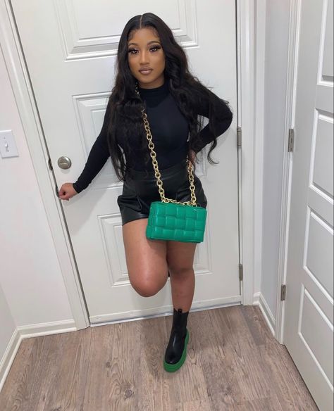 Green And Black Outfits Black Women, Green Dress Outfit Black Women, Heeled Boots Outfit Black Women, Bottega Boots, Instagram Model Outfits, Fall Attire, Baddie Fits, Chill Fits, Swag Outfits For Girls