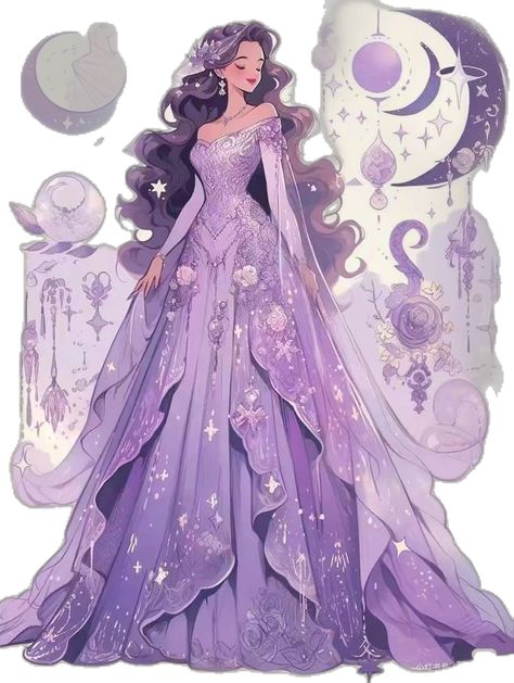 Dress With Stars, Drawing Of A Woman, Dreamy Gowns, Moon Symbols, Dress Design Drawing, Fantasy Dresses, Fashion Drawing Dresses, Princess Ball Gowns, Dress Design Sketches