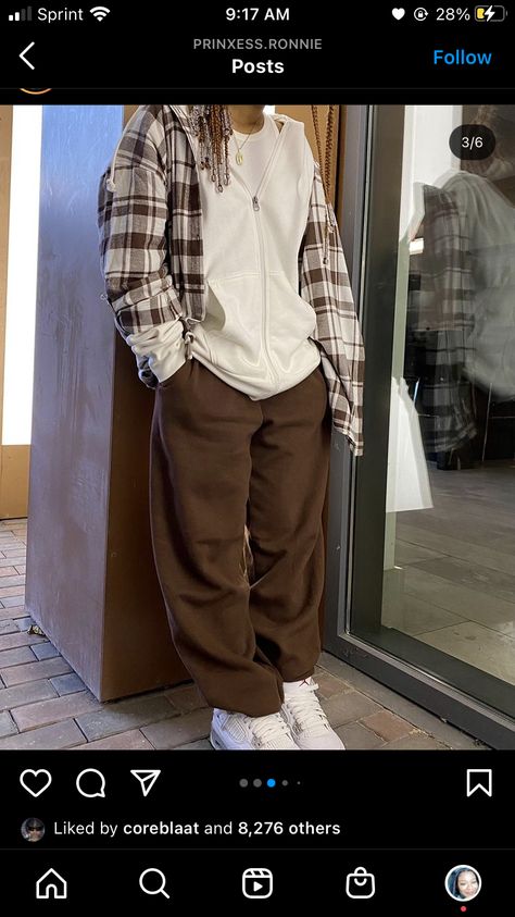 Brown Shirt Fall Outfits, Fall Fits Streetwear, Grey And Brown Outfit, Brown Pants Outfit, Street Style Outfits Casual, Cute Modest Outfits, Streetwear Fits, Outfit Inspo Casual, Tomboy Outfits