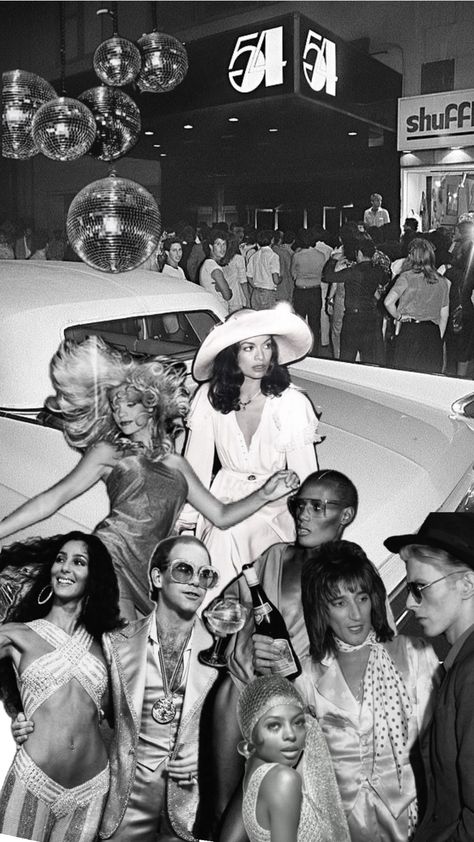 Cher, Elton John, David Bowie, Bianca Jagger, Studio 54 Bianca Jagger Studio 54, Studio 54 Theme Party, White Party Aesthetic, Studio 54 Aesthetic, Studio 54 Party Theme, Hamptons Bachelorette, Studio 54 New York, Studio 54 Outfits, 1970s Party