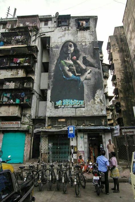 Gomez (Ita's) mural in #Dharavi #Mumbai #streetart Dharavi Mumbai, City Slums, City Core, Lost Connection, Spaces Architecture, Indian Subcontinent, How To Disappear, Mumbai Maharashtra, Sense Of Place