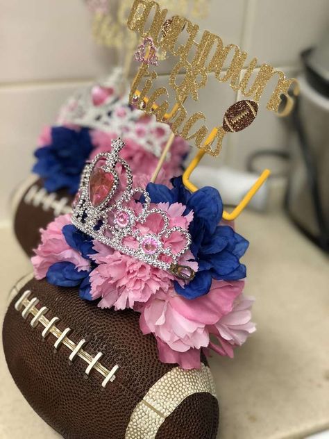 Touchdowns And Tiaras Gender Reveal, Touchdown Or Tiara Gender Reveal, Touchdowns Or Tiaras Gender Reveal, Football Gender Reveal, Gender Reveal Party Ideas, Reveal Party Ideas, Gender Reveal Baby Shower Themes, Reveal Party Games, Tutu Baby Shower