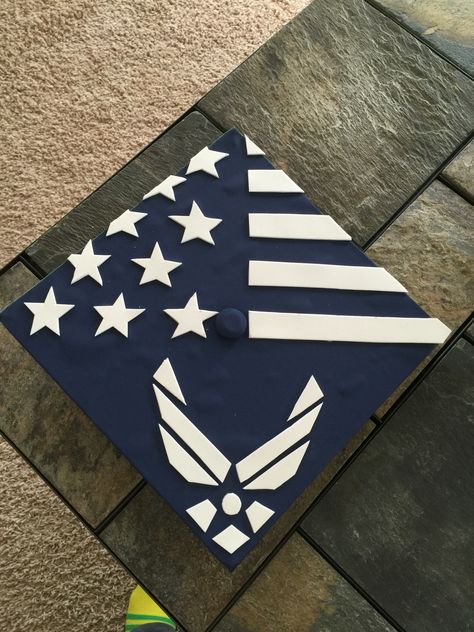 Graduation Cap Air Force Jrotc Graduation Cap, Air Force Senior Pictures, Air Force Graduation Cap, Air Force Party Decorations, Air Force Graduation, Boot Camp Graduation, High School Graduation Cap, College Graduation Cap Decoration, Graduation Tables