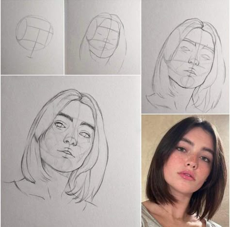 Teaching Face Design, Face Proportions Drawing, Face Drawing Tutorial, Outline Portrait, Realistic Face Drawing, Sketch Process, Loomis Method, Portrait Drawing Tips, Head Sketch