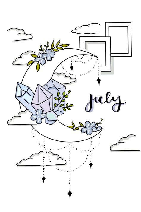 Bujo July Cover, Month Cover Page, Bullet Journal Ideas Templates, Front Page Design, Creating A Bullet Journal, Bullet Journal Cover Ideas, Bullet Journal Mood Tracker Ideas, Bullet Journal Paper, Diy Journal Books