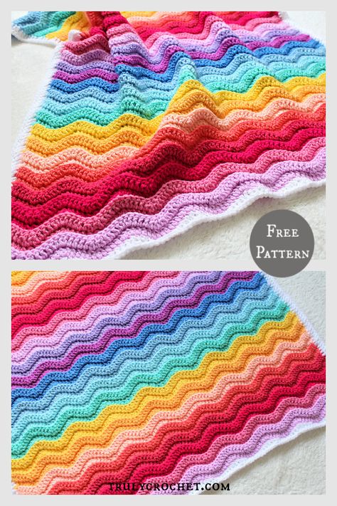 6 Rainbow Baby Blanket Free Crochet Pattern Free Crochet Baby Blanket Patterns, Rainbow Crochet Blanket Pattern, Ripple Stitch Crochet, Baby Blanket Free Crochet Pattern, Chevron Crochet Blanket Pattern, Crochet Baby Blanket Patterns, Crochet Blanket Rainbow, Baby Blanket Patterns, Crochet Ripple Pattern