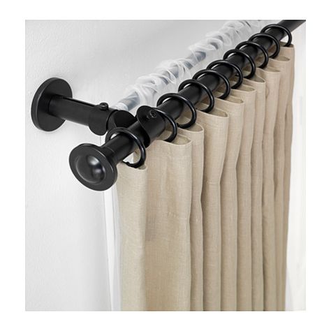 STORSLAGEN Double curtain rod set   - IKEA Double Curtain Rod Set, Double Curtain Rod, Thick Curtains, Layered Curtains, Double Rod Curtains, Drop Cloth Curtains, Double Curtains, Curtains Living, Floral Curtains