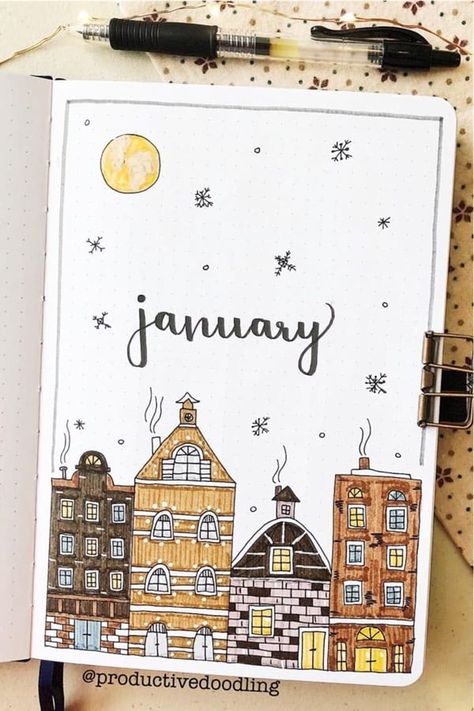 Check out the 30 best January BULLET JOURNAL monthly cover ideas for inspiration! #bujo #bulletjournal #bujoideas #monthlycover Bullet Journal Calendrier, Bullet Journal Month, January Bullet Journal, Bullet Journal Page, Bullet Journal Cover Ideas, طابع بريدي, Bullet Journal Paper, Bullet Planner, Bullet Journal Mood