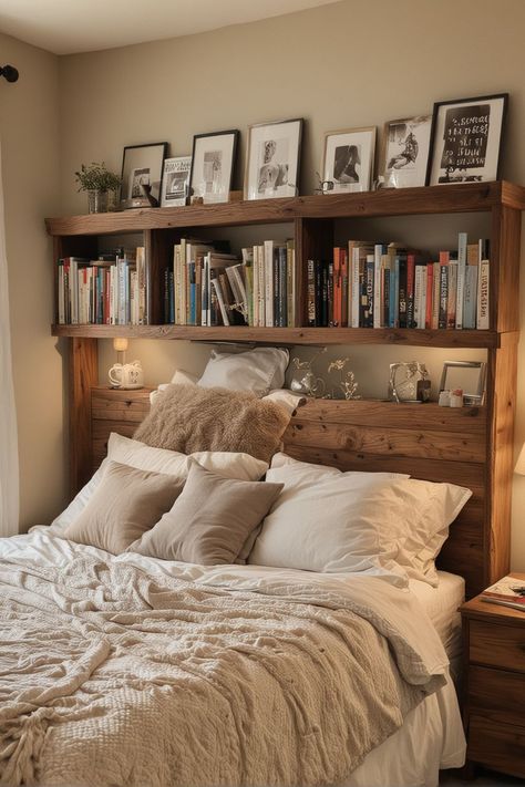 17 DIY Headboard Ideas – The DIY Desire Diy Headboard Bench, Functional Headboard Ideas, Diy Headboard With Shelf, Diy Corner Headboard, Diy Headboard Shelf, Beds With No Headboard Ideas, Diy Wood Bedframe, Pallet Headboard Ideas, Shelf Headboard Ideas