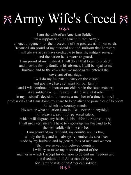 Army Wife's Creed Army Wife Quotes, Military Wife Life, Wife Tattoo, Army Wife Life, Army Family, Military Girlfriend, Army Wives, Pak Army, Army Soldiers