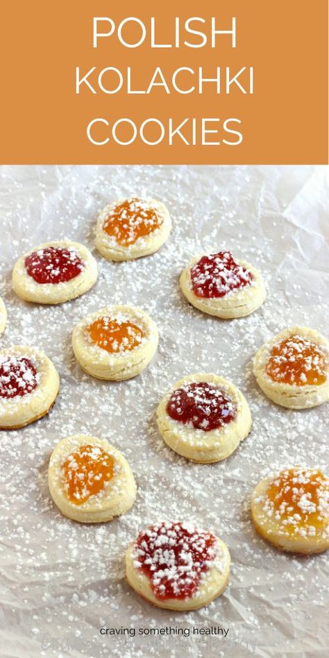 These Polish kolachki cookies are the real deal! Just like my grandma and my mom used to make back in the day, with a cream cheese and butter dough. #Polishrecipes #polishcookies #kolachkis #kolachkes #jamcookies #holidaycookies Polish Cream Cheese Cookies, Crazy Cookies Recipes, Cream Cheese Kolacky Cookies, Polish Kolache Recipe, Klochkies Cookies Polish, Kolachy Cookies Easy, Easy Kolacky Cookies, Klotchky Cookies Recipe, Polish Butter Cookies