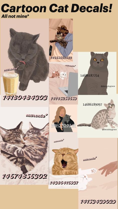 Just some extra cute cat decals to spice up any cat-lovers home! Cat Bloxburg Decals, Cat Decals Bloxburg, Cat Decals, Roblox Decals, White And Black Cat, Bloxburg Codes, Kids Room Decals, Decal Codes, Bloxburg Decals