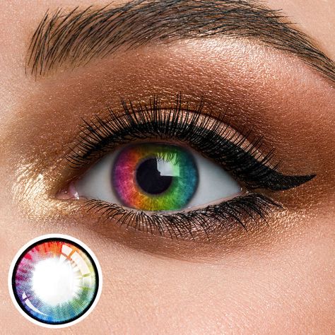 Rainbow Eye Contacts, Rainbow Contact Lenses, Colored Contacts Cosplay, Glitter Contacts, Rainbow Contacts, Eye Color Contacts, Galaxy Contacts, Coloured Contacts, Rare Eye Colors