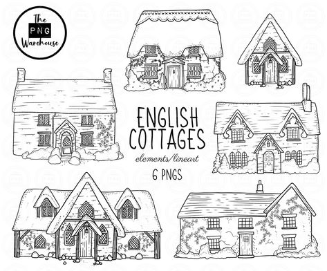 Cottagecore Drawing, Cottage Drawing, Cottage Illustration, English Cottages, Hand Drawn Elements, House Sketch, Cute Cottage, Wedding Party Invites, House Drawing