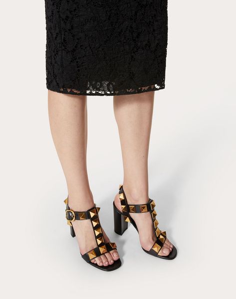 Woman In Black, Studded Sandals, Italian Fashion Designers, Italian Fashion, High Heel Sandals, Valentino Garavani, Fashion Designer, Online Boutique, Calf Skin