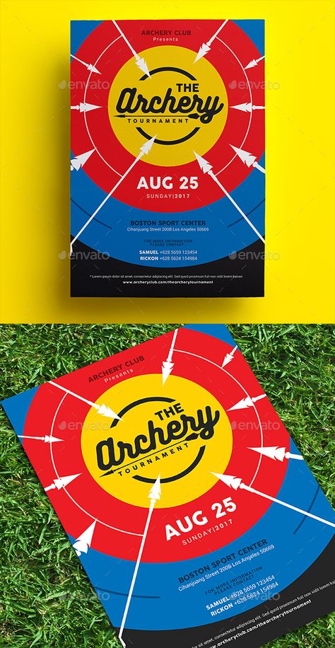 Archery Tournament Flyer — Photoshop PSD #8.2x11.6 #design • Download ➝ https://graphicriver.net/item/archery-tournament-flyer/19407180?ref=pxcr Archery Poster Design, Arrow Design Graphic, Archery Tournament, Archery Design, Charity Design, Archery Logo, Arrow Bow, Arrows Graphic, Holiday Templates