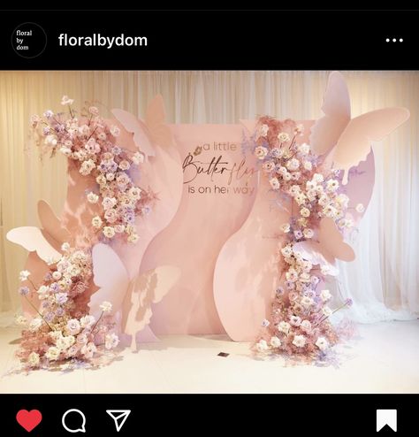 Butterfly Theme Debut Backdrop, Floral Theme Backdrop, Flower And Butterfly Baby Shower Theme, Baby Shower Floral Backdrop, Butterfly Theme Decor, Pink Butterfly Baby Shower Theme, Butterfly Backdrop Ideas, Butterfly Theme Backdrop, Baby Shower Floral Theme