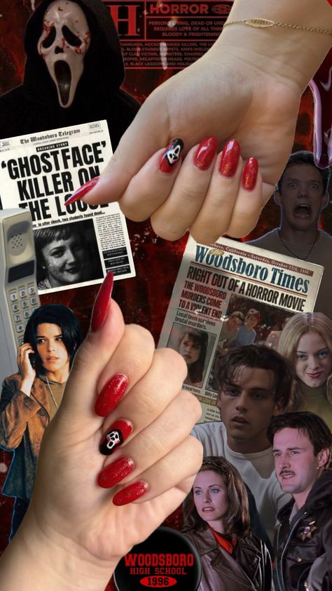 #scream #scream1996 #ghostface #nails #nailart #nailspo #nailinspo #horror #horroraesthetic #spooky #halloween #spookyszn #red Ghostface Nails, Hockey Mask, Ghost Faces, Nails Nailart, Spooky Halloween, Halloween Nails, Scream, Horror Movies, Nail Inspo