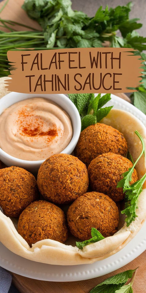 Falafel with Tahini Sauce: crispy, golden falafel made from chickpeas and spices, served with a creamy, tangy tahini sauce. A delicious, healthy, and satisfying vegetarian dish! Tahini Sauce For Falafel, Sauce For Falafel, Recipes With Tahini, Falafel Sauce, Tahini Sauce Recipe, Homemade Tahini, Tahini Recipe, Falafel Recipe, Vegetarian Dish