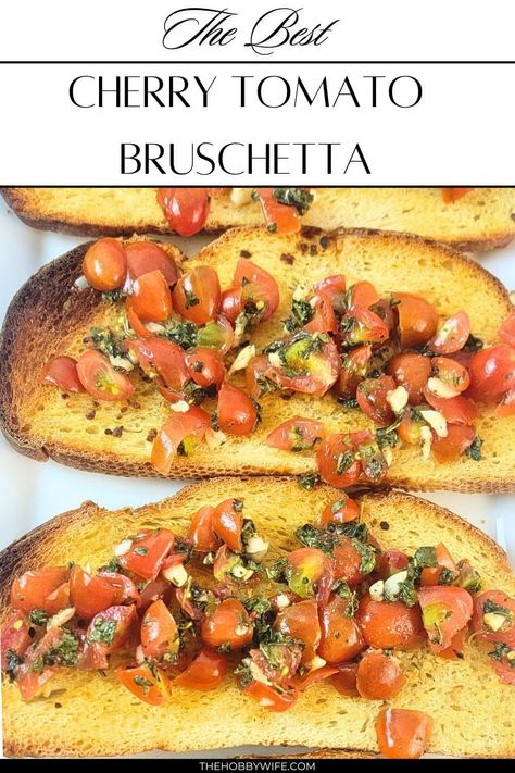 Cherry tomato bruschetta Garlic Sourdough Bread, Cherry Tomato Bruschetta, Garlic Sourdough, Bruschetta Toppings, Tomato Bruschetta, Toast In The Oven, Bruschetta Recipe, Summer Appetizer, Summer Gathering