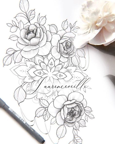 Flowers Mandala Tattoo, Scroll Tattoos, Flowers Mandala, Family Tree Tattoo, Meaningful Tattoos For Women, Floral Tattoo Sleeve, Botanical Tattoo, Floral Tattoo Design, Floral Drawing